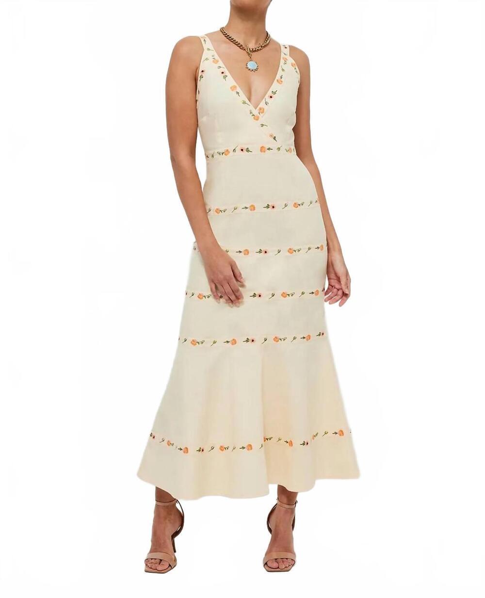 NEW FANM MON alanca illes des ziles midi dress in beige